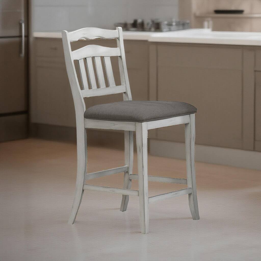 Zeke Counter Height Chair, Ladder Back, Classic White Wood, Dark Gray