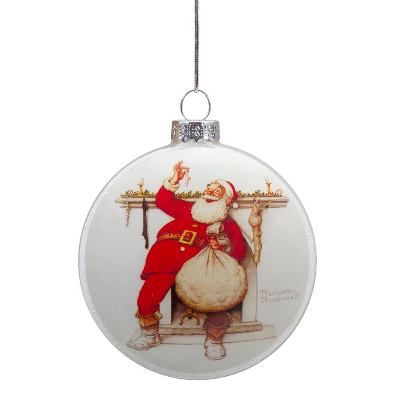 3" Norman Rockwell 'Filling The Stockings' Glass Disc Ornament