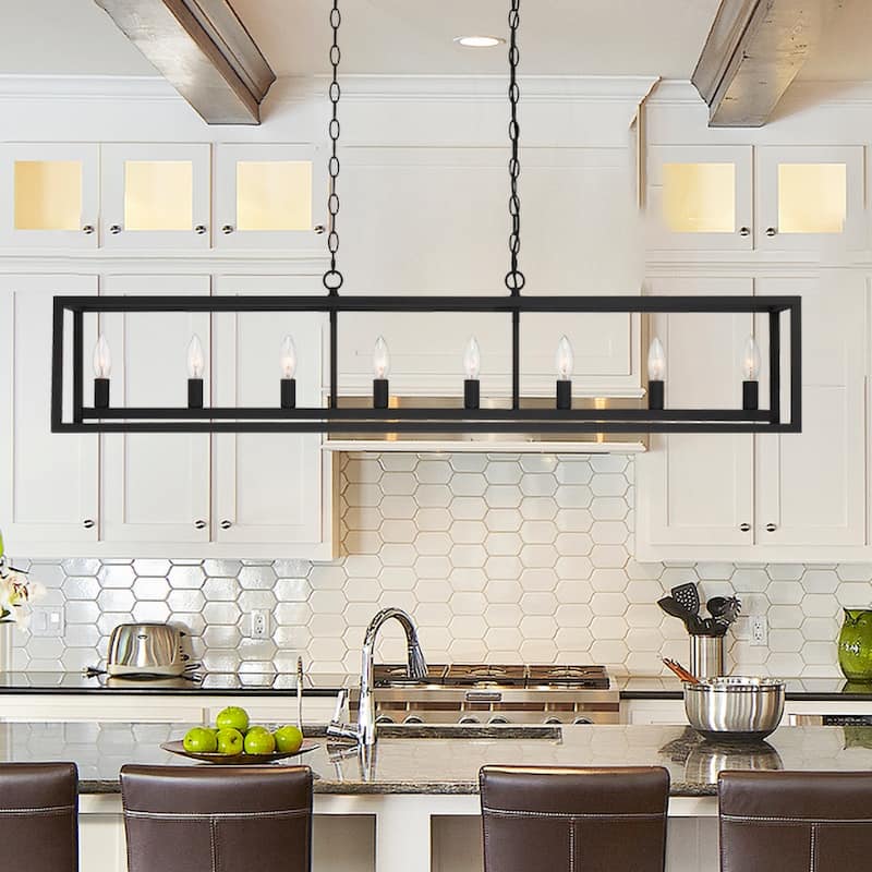 Modern Farmhouse 8-light 48In Rectangle Linear Chandelier for Dining Room with UL Certified - 48 inches - Matte Black