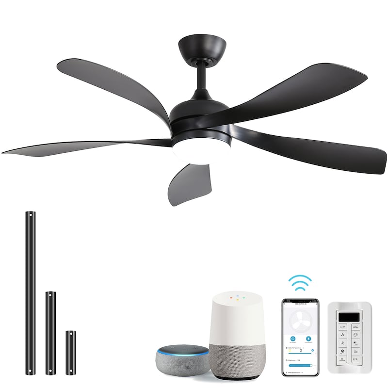 Sofucor 52"Smart,Ceiling Fans with Lights and Remote, Compatible with Alexa/Google/App, 3-Color Light 6-Speed Timing - Smart(Remote+APP+Voice Control) - Black with Black ABS Blades