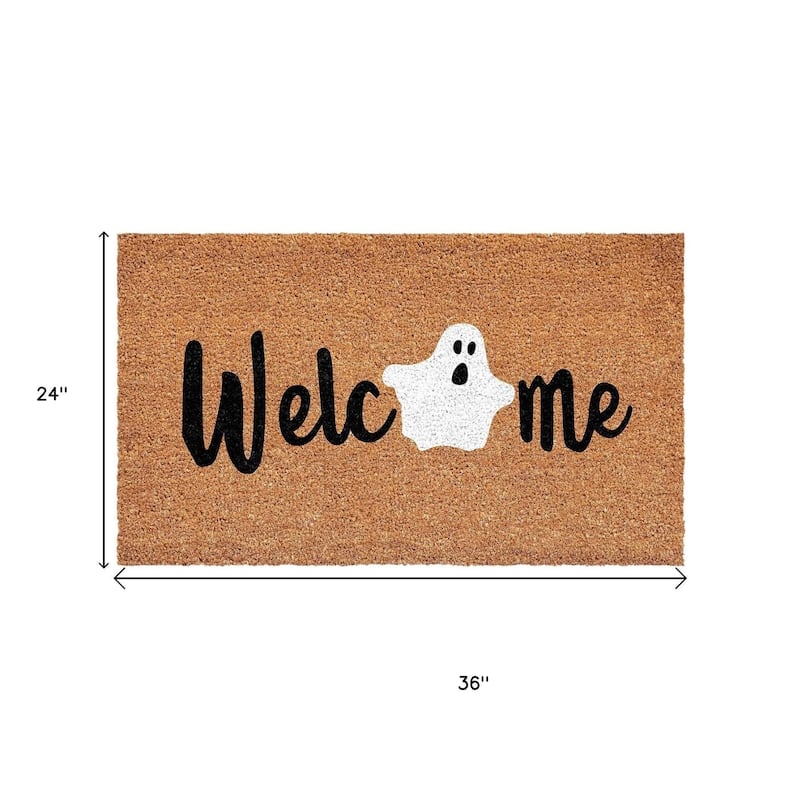 HomeRoots 24" X 36" Natural Black And White Ghost Halloween Welcome Outdoor Coir Door Mat - 24.00' X '36.00