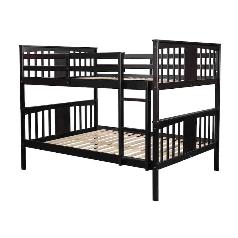 Full over Full Solid Wood Bunk Bed with Ladder, Can be divided into 2