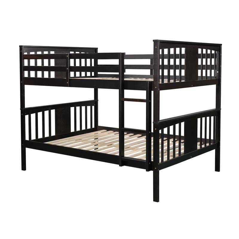 Full Size Bunk Bed for Bedroom and Guest Room, Solid Pine Wood Full Over Full Bunk with Ladder, Guardrails, Convertible Design