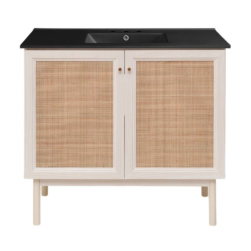 Classe 36 In. White Oak Bathroom Vanity With Black, 3-Hole Ceramic Sink Top