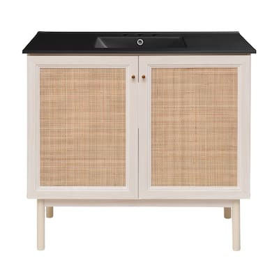 Classe 36 In. White Oak Bathroom Vanity With Black, 3-Hole Ceramic Sink Top