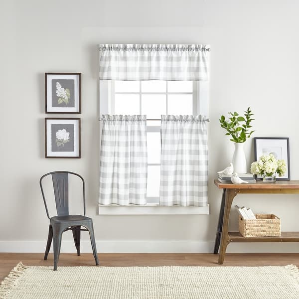 slide 2 of 9, Curtainworks Farmhouse Buffalo Check 3-piece Kitchen Curtain Tier and Valance Set - 1-Valance And 2-36" Tiers