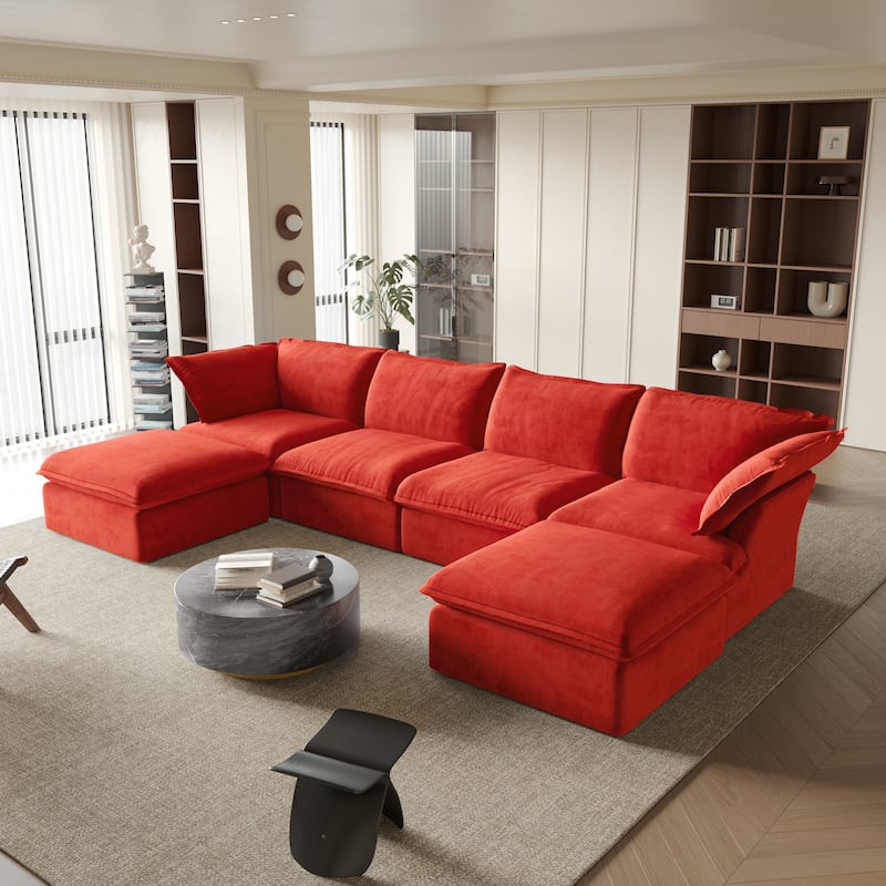 162.98" U-shape Velvet Sectional Sofa Oversize Modular Soft Couch