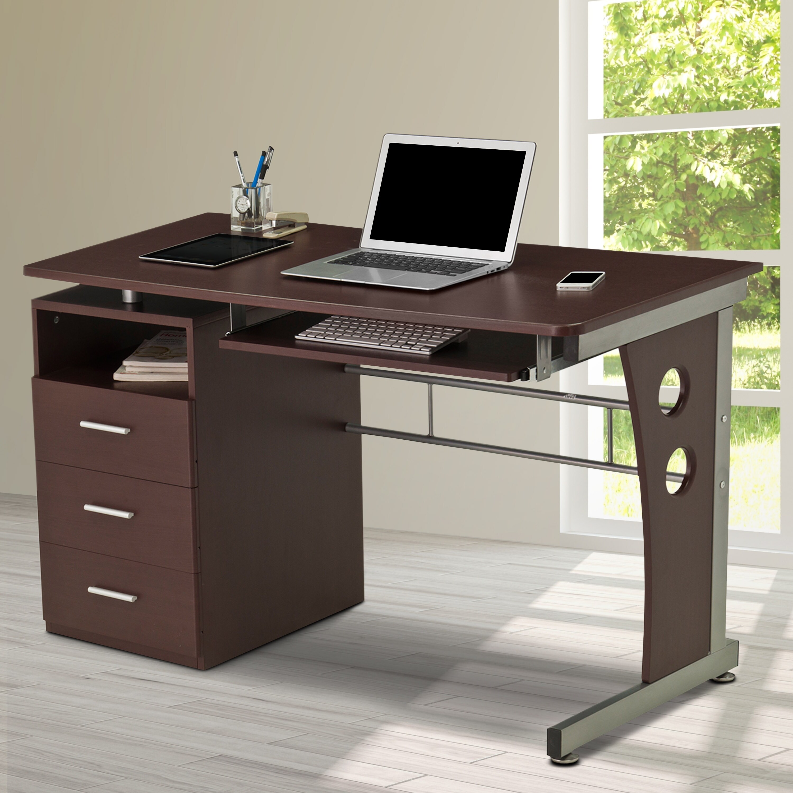 Computer desk with drawers shop and keyboard tray