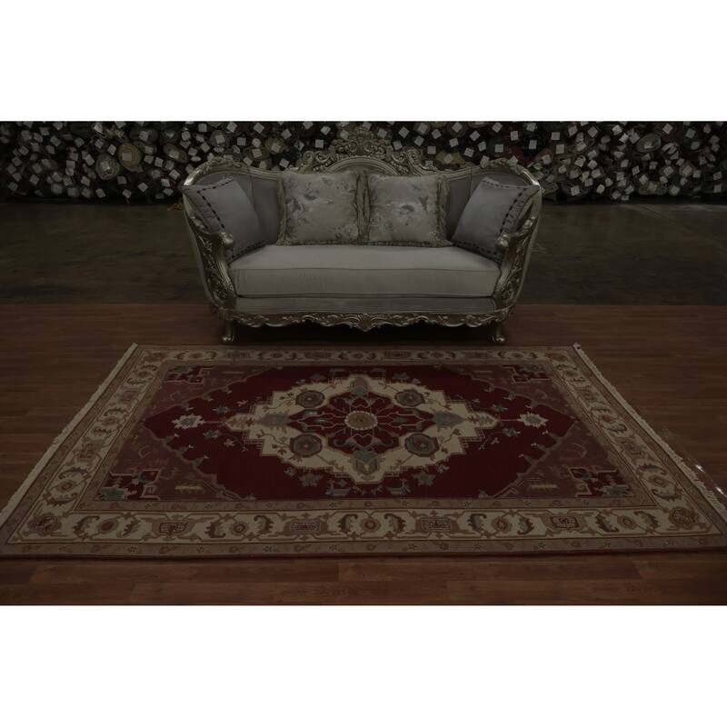 Hand Knotted Oriental 100% Wool Carpet Traditional Medallion Oranges & Rust Sumak Area Rug - 8' 9'' X 5' 11''