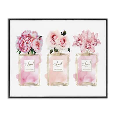 Stupell Pink Flowers And Perfumes Glam Fashion Watercolor Design Framed Giclee Texturized Art by Amanda Greenwood