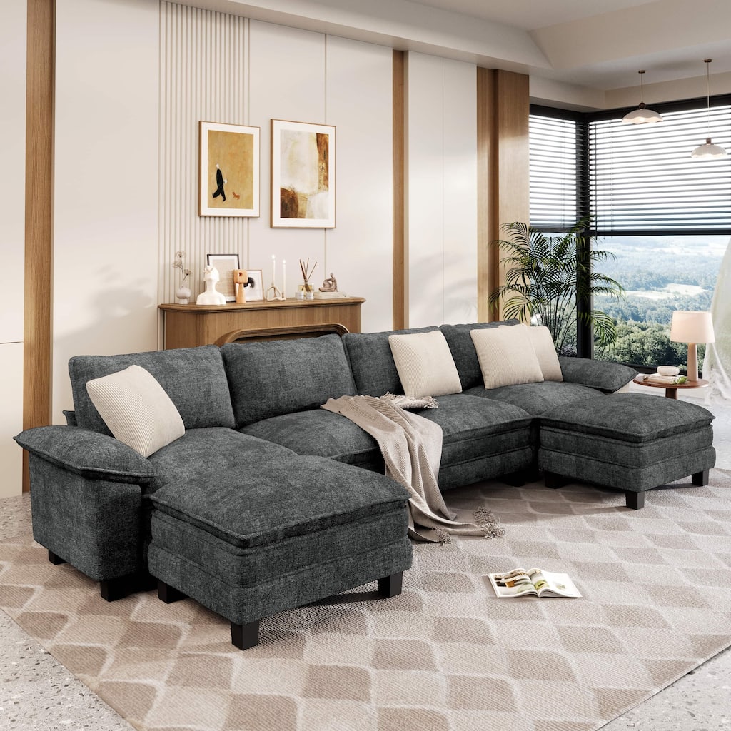 MAISON ARTS Modular Cloud Sectional Sofa, Comfy L- or U-Shaped Couch with Ottomans & Pillows, 4–6 Seat Living Room Sofa