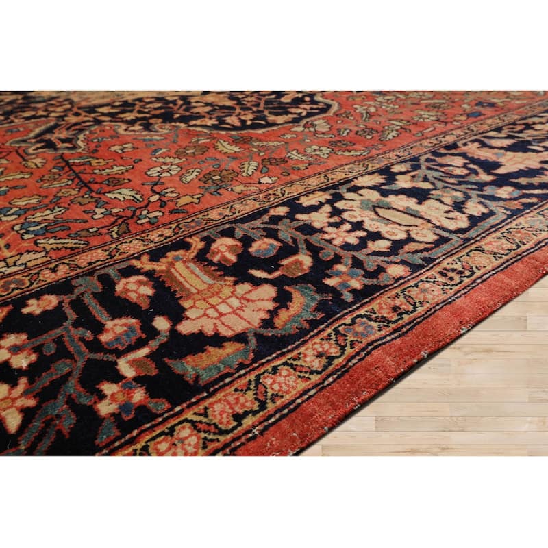 Hand Knotted Ferahan Rose Persian Wool Traditional Oriental Area Rug - 8' 11'' x 11' 5''