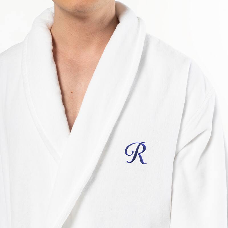 Authentic Hotel and Spa 100% Turkish Cotton Personalized Unisex Anovia Velour Bathrobe - Navy Script Font