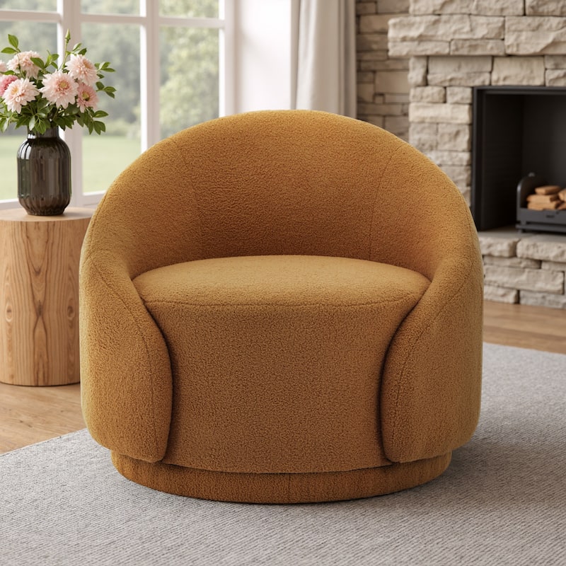 35" W Modern Upholstered Velvet/ Boucle Barrel Swivel Chair