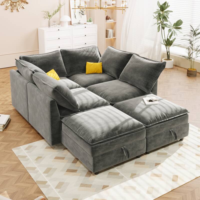126" U-Shaped 6-Seat Modular Sofa with Ample Storage and Cushions