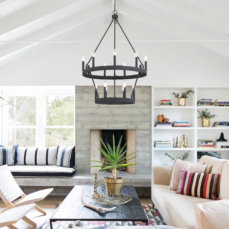 Acroma 15-light Farmhouse Black Tiered Chandelier for Dining Room - 27.5 inches