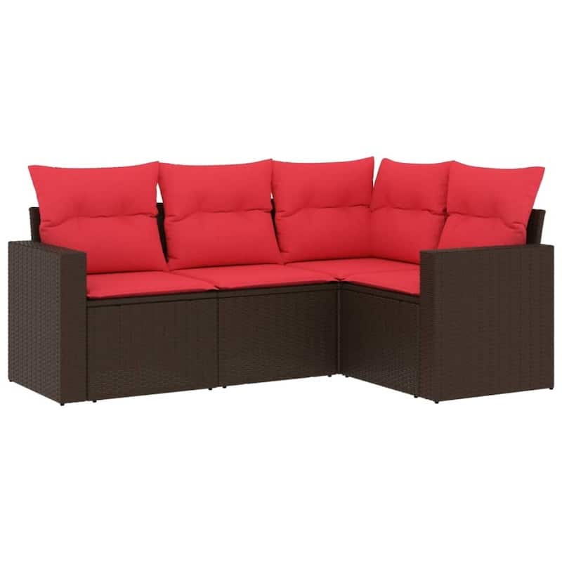 vidaXL Patio Sofa Set with Cushions Outdoor Conversation Furniture Poly Rattan - 25.8" x 24.4" x 27.2"