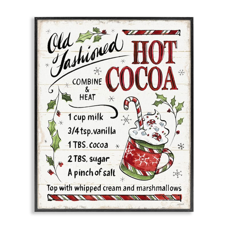 Stupell Old Fashioned Hot Cocoa Holiday Cooking Instructions Framed Wall Art - Red