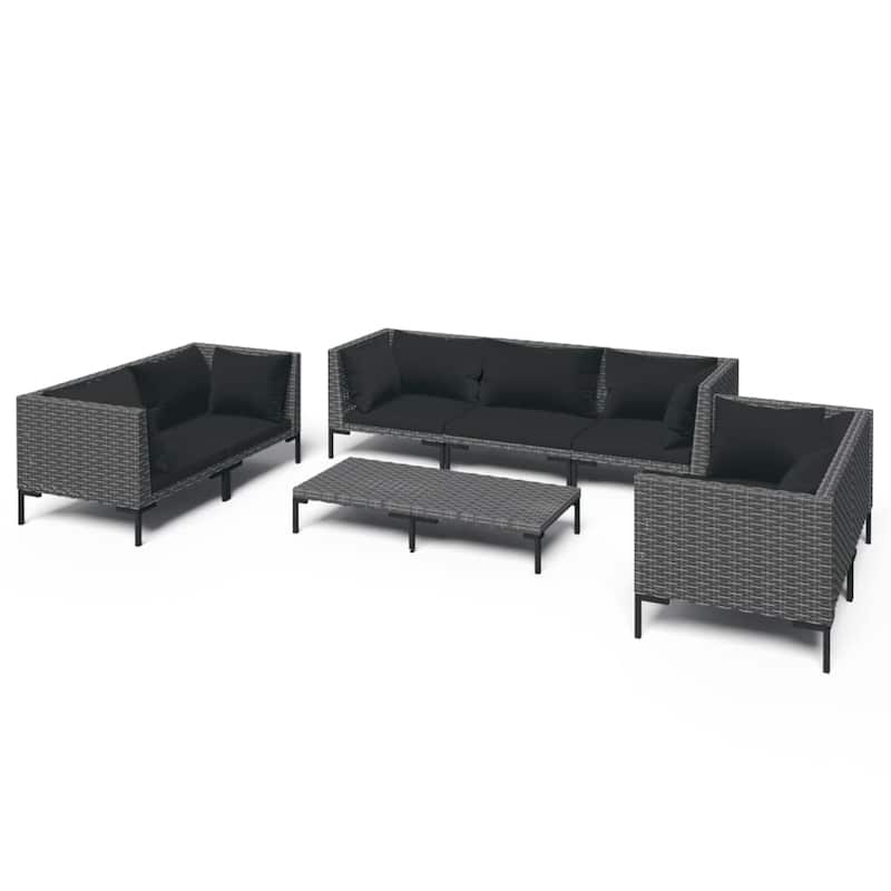 vidaXL Patio Lounge Set Outdoor Sectional Sofa Set Table Poly Rattan Dark Grey - 27.6" x 27.6" x 24"