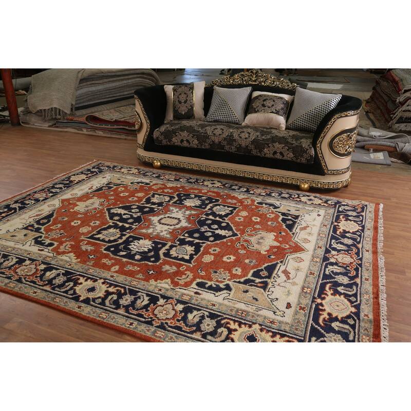 Orange Oushak Indian Area Rug Handmade Wool Carpet - 7'9" x 10'4"