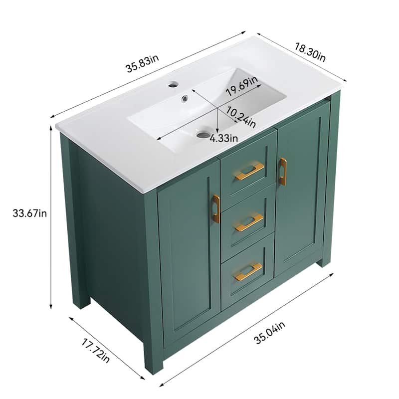 36"Freestanding Bathroom Vanity with Ceramic Sink
