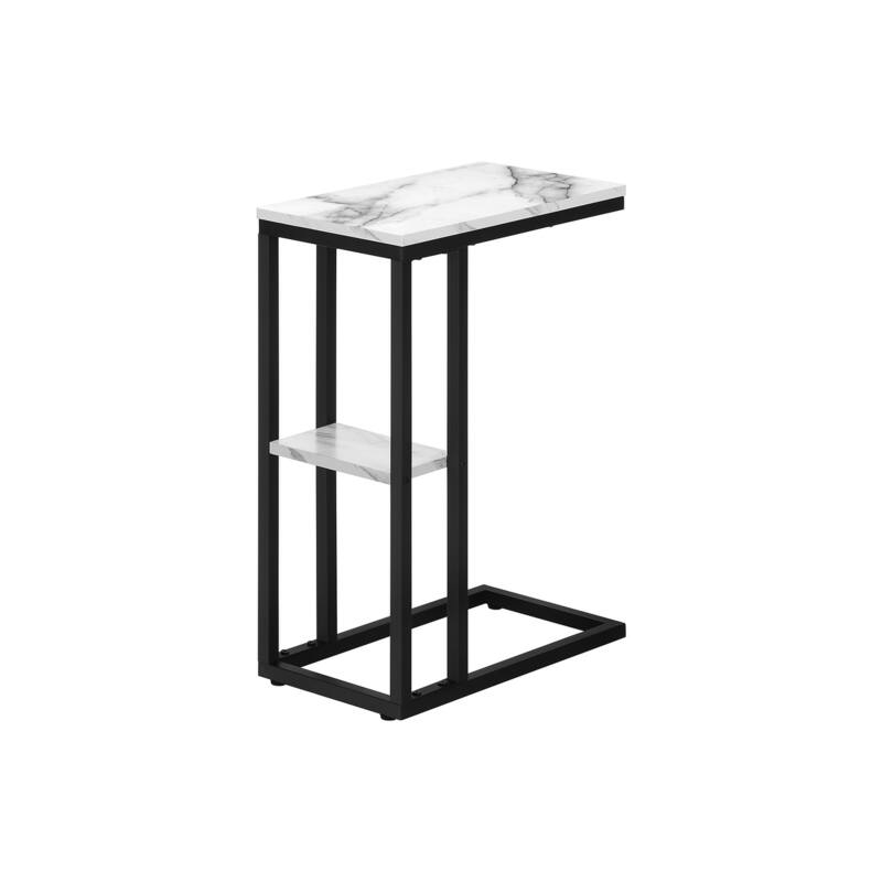 Modern Contemporary Accent Table with Small Shelf, C-shaped End/Side Table, Metal Frame, for Living Room, Bedroom - White