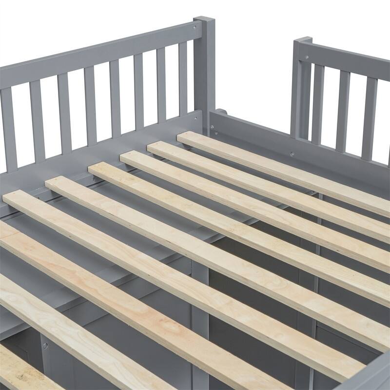 Solid Wood Loft Bed w/ Bulit-in Wardrobe, Hanging Rod & Storage Shelves, Twin/Full Size Playhouse Design Loft Bedframe w/ Window