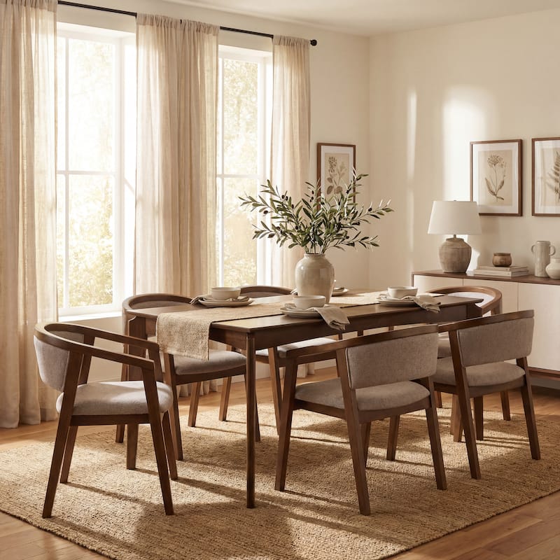 Christopher Knight Home - Briarlin Mid-Century 7-Piece Dining Set with Wood Upholstered Armchairs - Khaki+Walnut