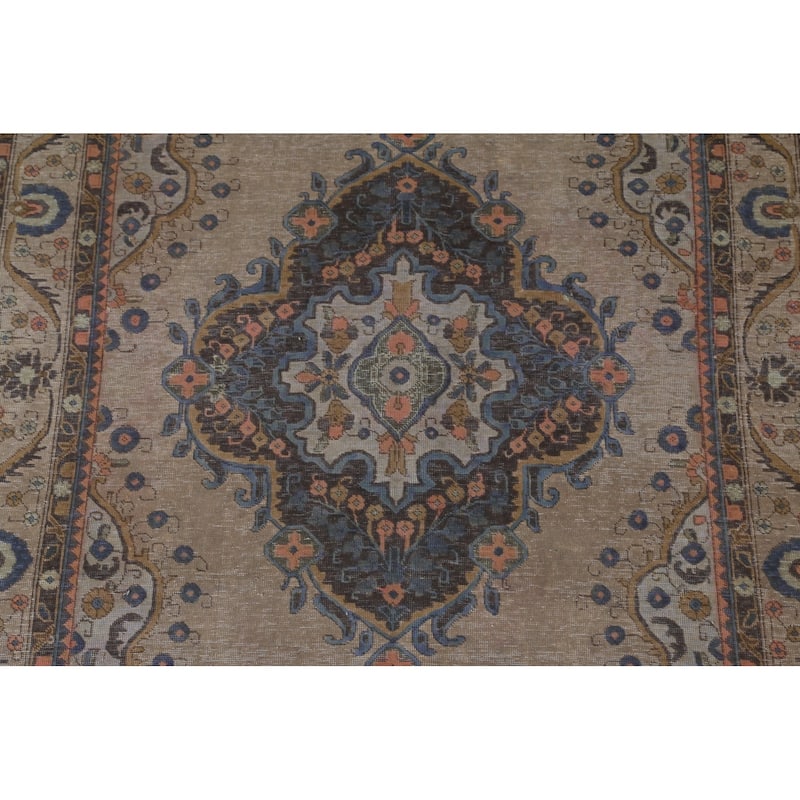 Over-Dyed Brown Tabriz Persian Vintage Rug Hand-Knotted Wool Carpet - 6'5"x 9'9"