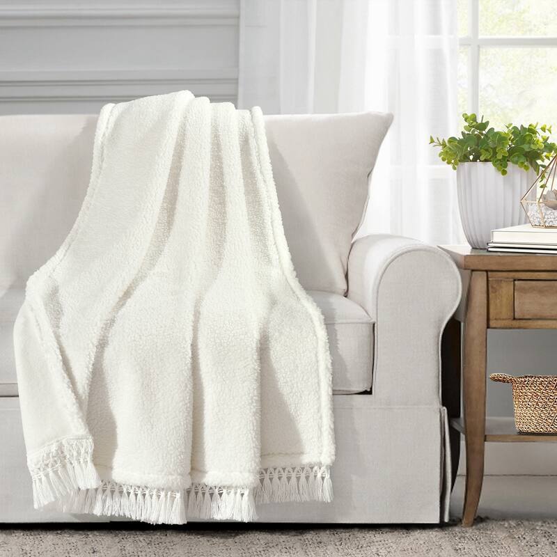 Lush Decor Sherpa Tassel Fringe Throw Blanket - White
