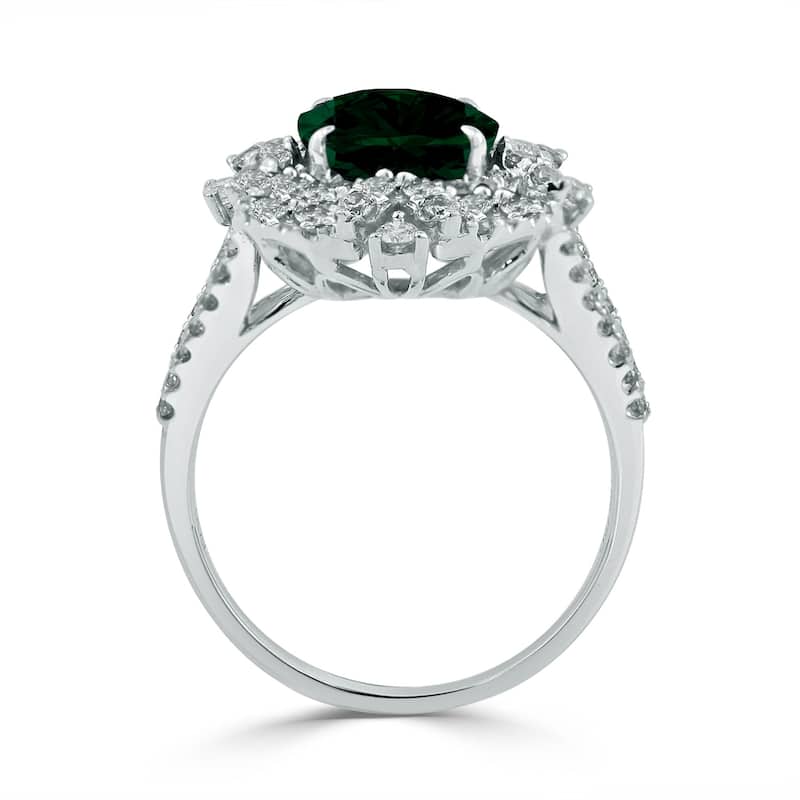Auriya Vintage 2 1/2ct Oval Emerald Halo Diamond Ring 3/4ctw 18K Gold