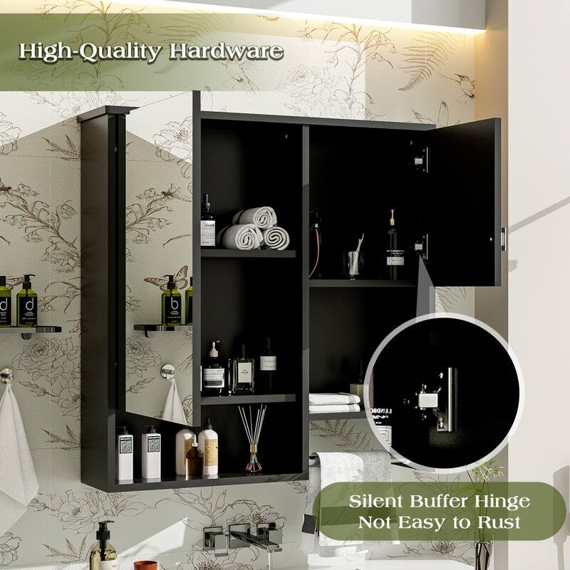29'' x 28'' Wall Mounted Bathroom Medicine Cabinet with Mirror and Towels Bar