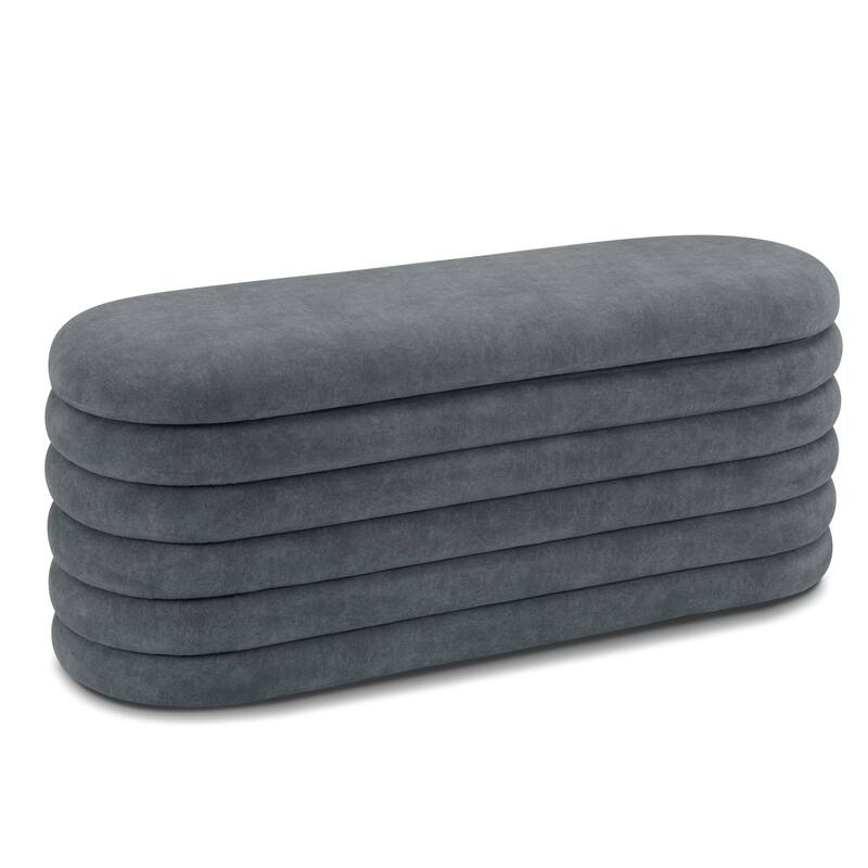 MCombo Storage Ottoman Bench, Upholstered Fabric End of Bed Bench with Storage, 47-inch Oval Footstool W495 - Grey