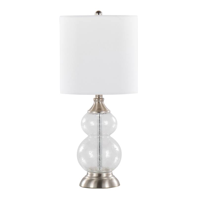Belle 20.75" Wrinkle Glass Accent Lamp with Linen Shade (Set of 2) - Clear Glass/Brushed Nickel/White Shade
