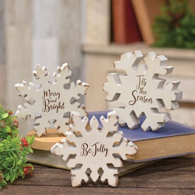 3/set Reversible Stay Cozy Chunky Glitter Snowflake Sitters