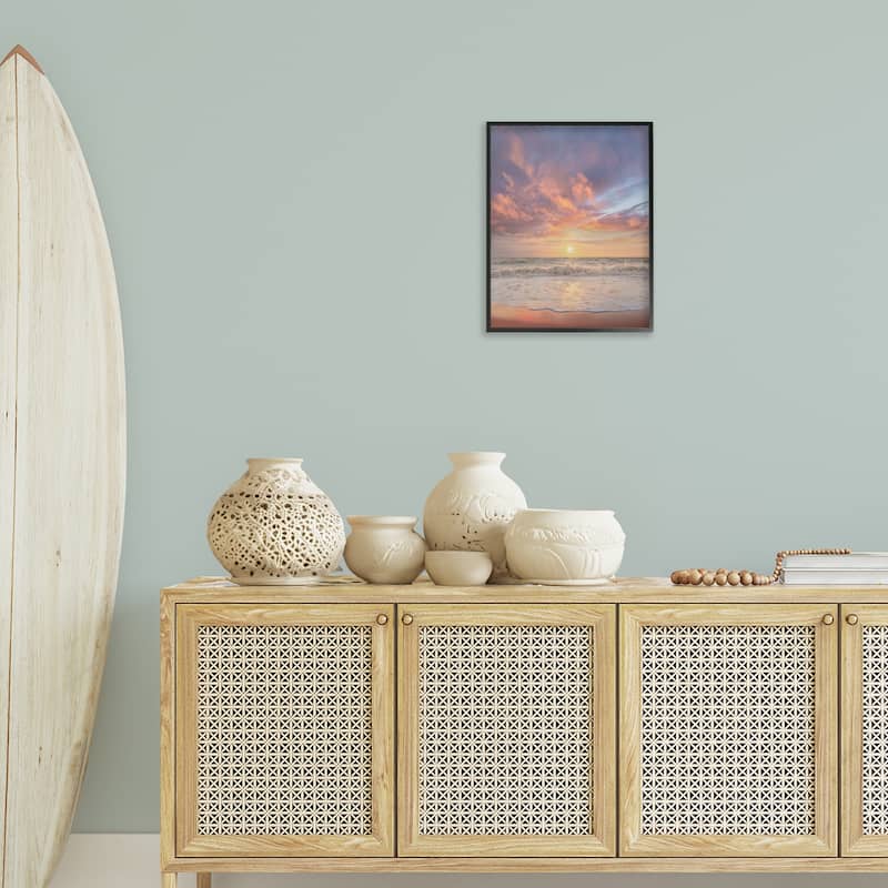 Stupell Sunlit Clouds over Beach Framed Giclee Art Design By Mike Calascibetta
