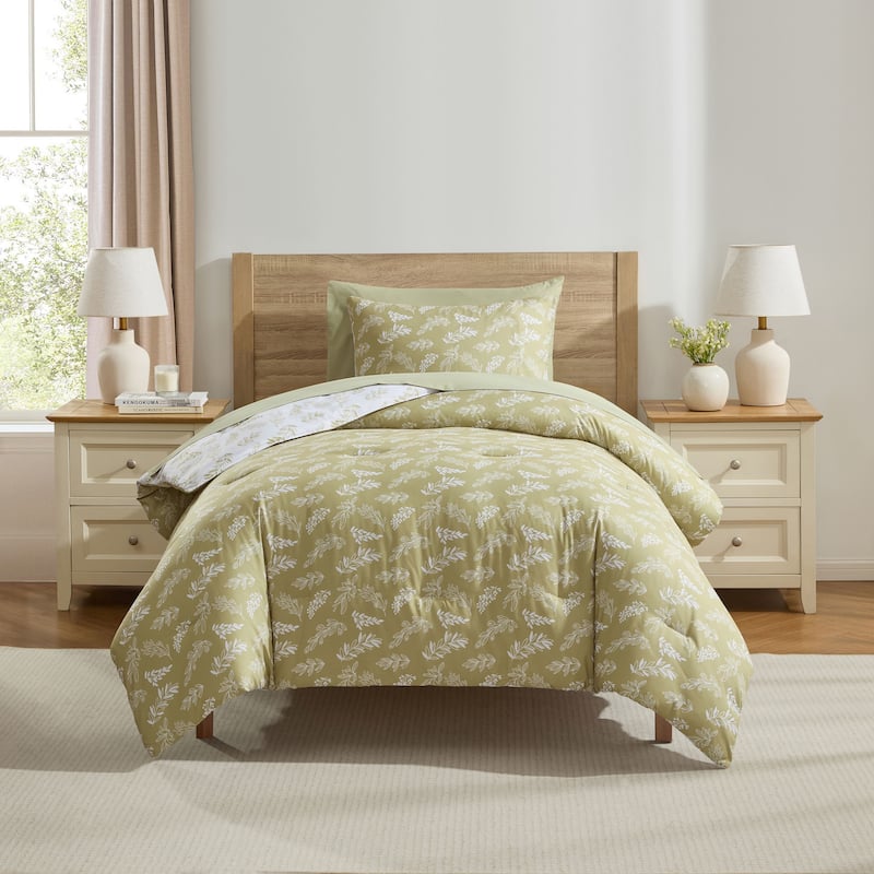Empyrean 7 Pc Botanical Comforter Set with Sheets, Soft Breathable Lightweight Bedding Bag
