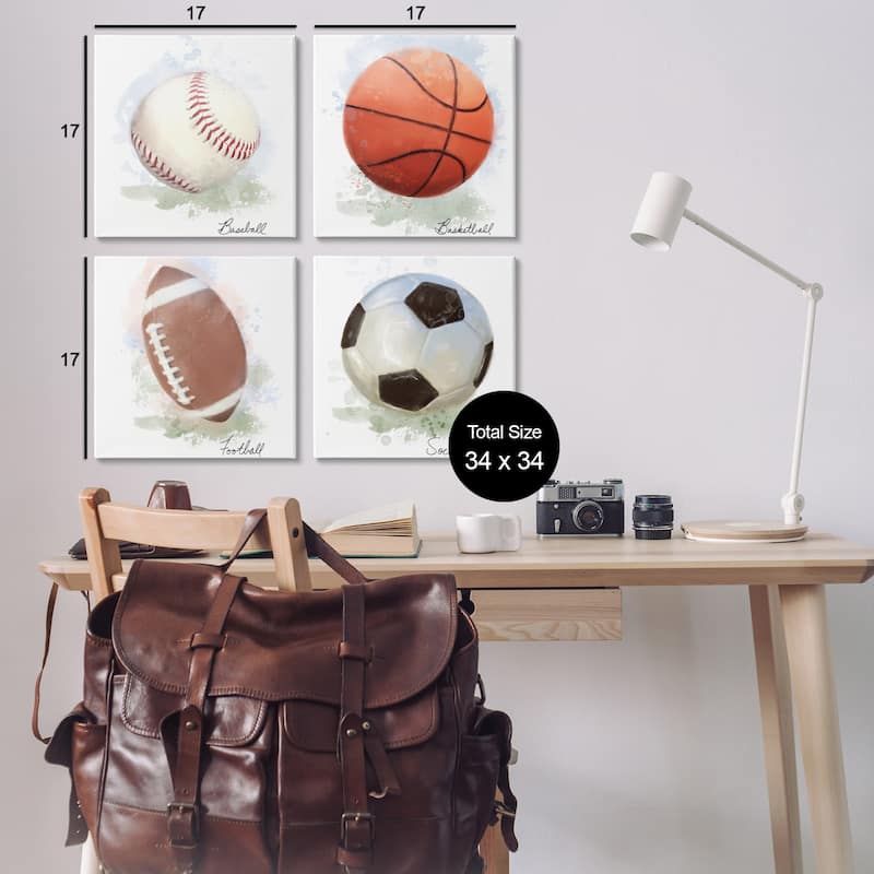 Stupell Soft Pastel Sports Balls Canvas Wall Art Design By Matthew Piotrowicz (Set of 4)