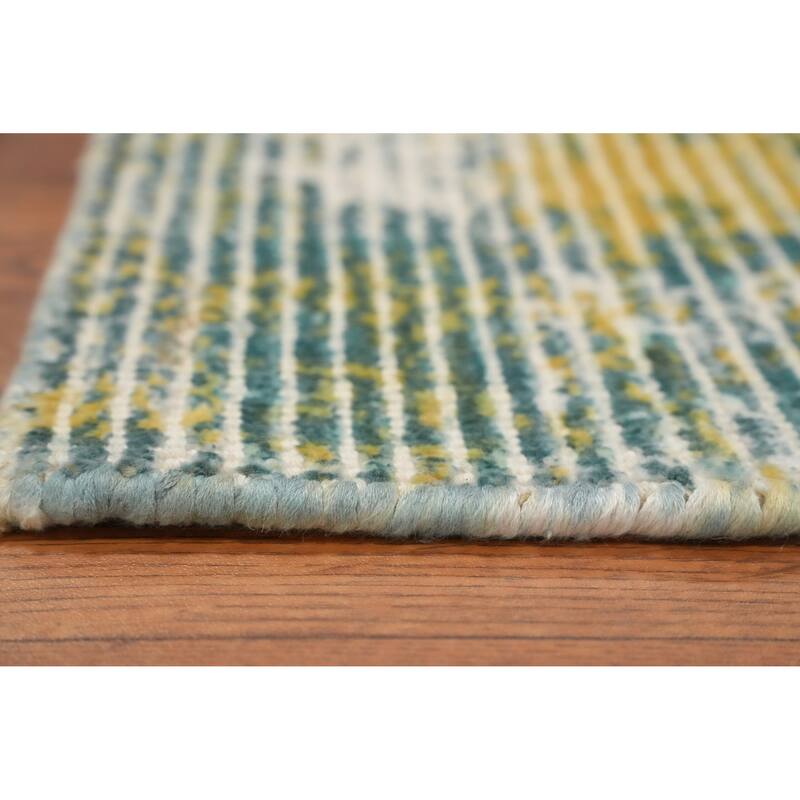Hand Knotted Oriental Viscose Silk Carpet Modern Abstract Green Abstract Area Rug - 3' 10'' X 2' 0''