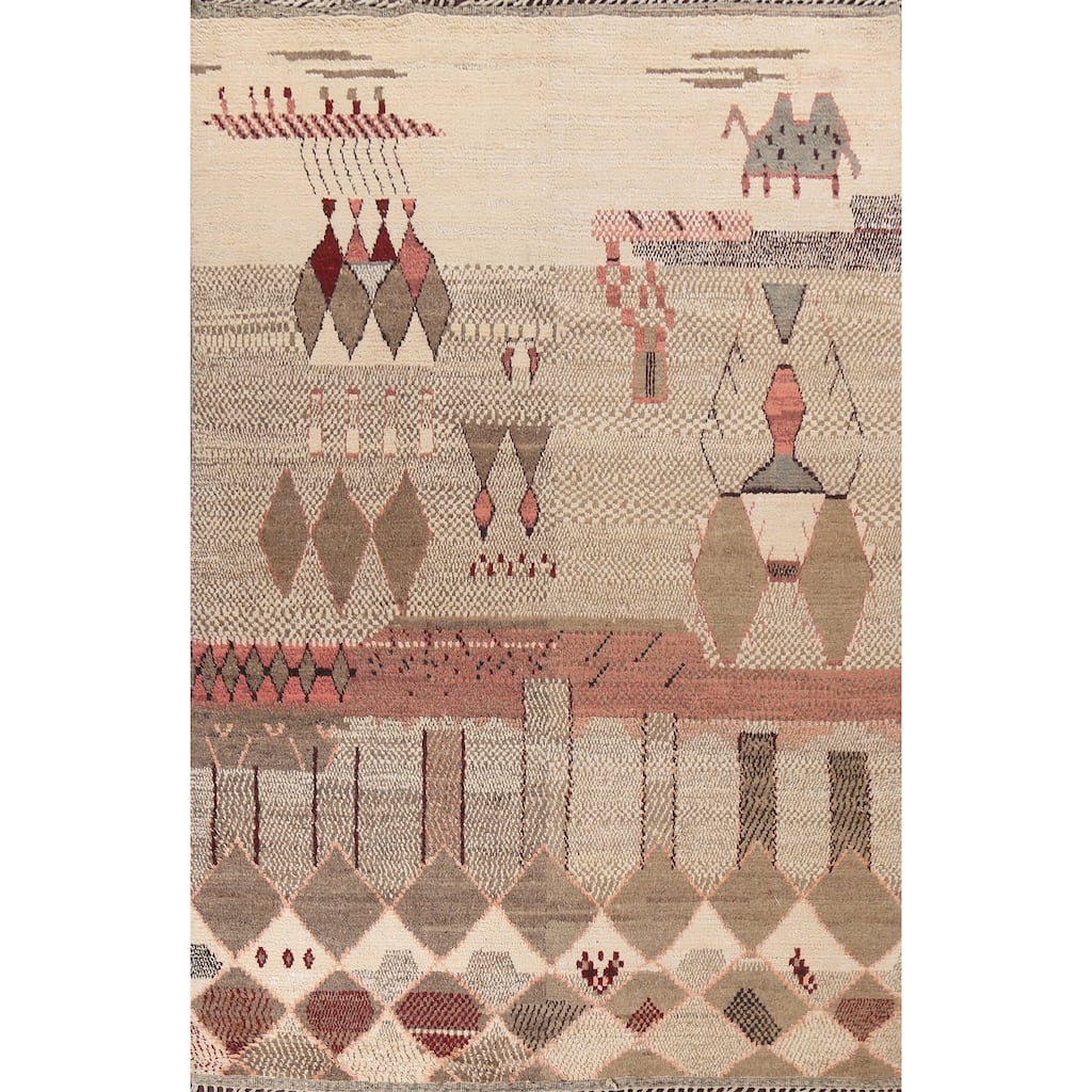 Tribal Oriental Moroccan Dining Room Area Rug Hand-knotted Wool Carpet - 9'2" x 12'6"