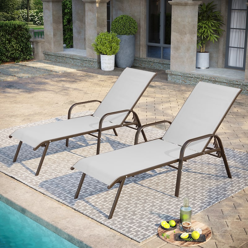Pellebant 2/4PCS Outdoor Adjustable Patio Chaise Lounge Chairs - Light Grey