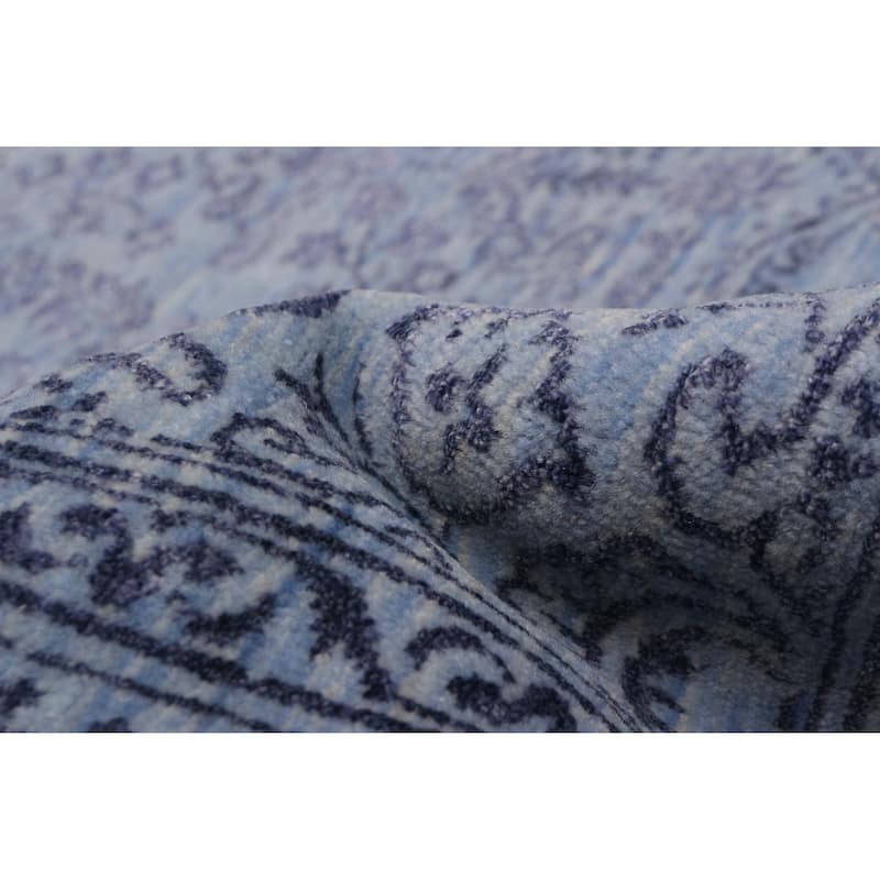 ECARPETGALLERY Hand-knotted Heritage Light Denim Blue Silk, Wool Rug - 5' 11" x 9'