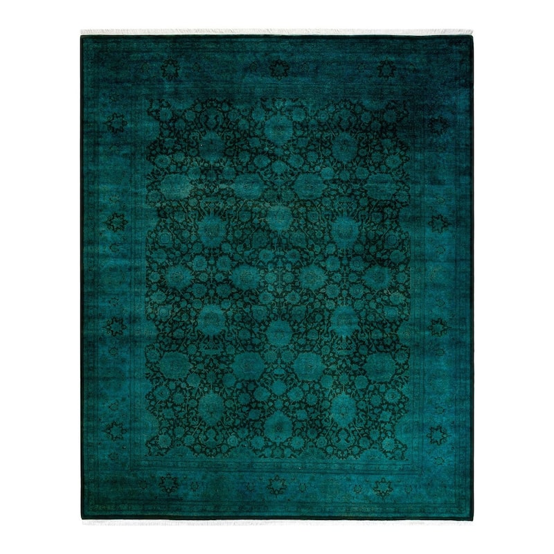 Overton Hand Knotted Wool Vintage Inspired Modern Contemporary Overdyed Green Area Rug - 8' 4" x 10' 3"