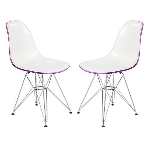 LeisureMod Cresco Modern Kitchen Dining Chair Eiffel Chrome Legs 2 Set