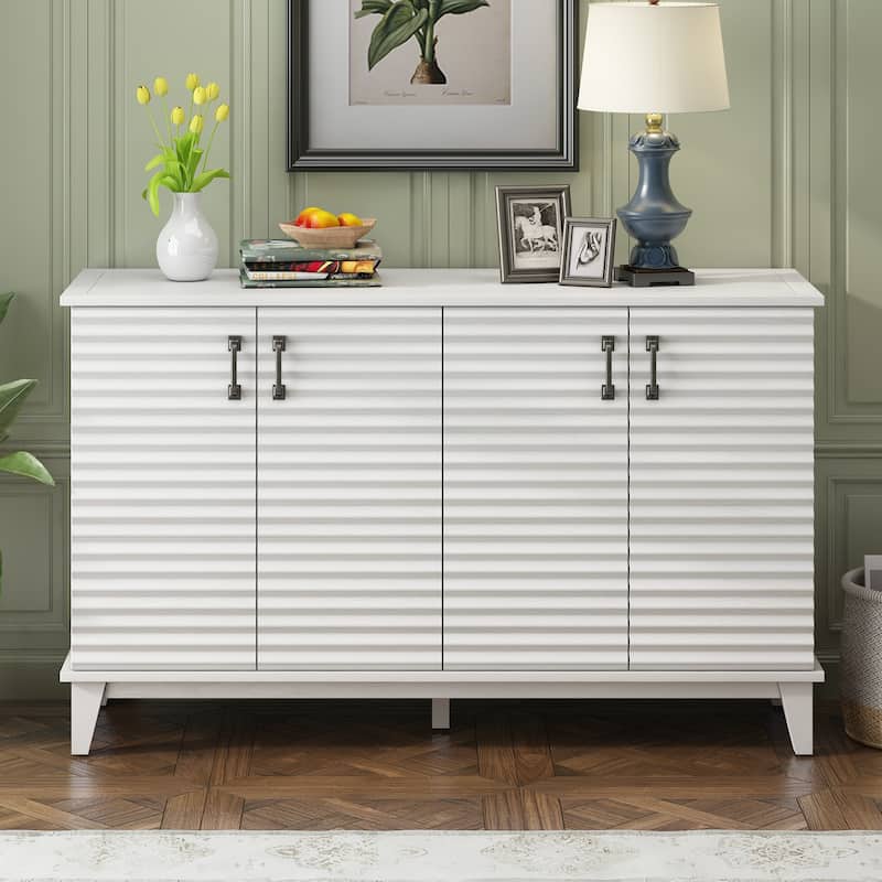 Sideboard with 4 Door Large Storage Buffet with Adjustable Shelves and Metal Handles for Kitchen