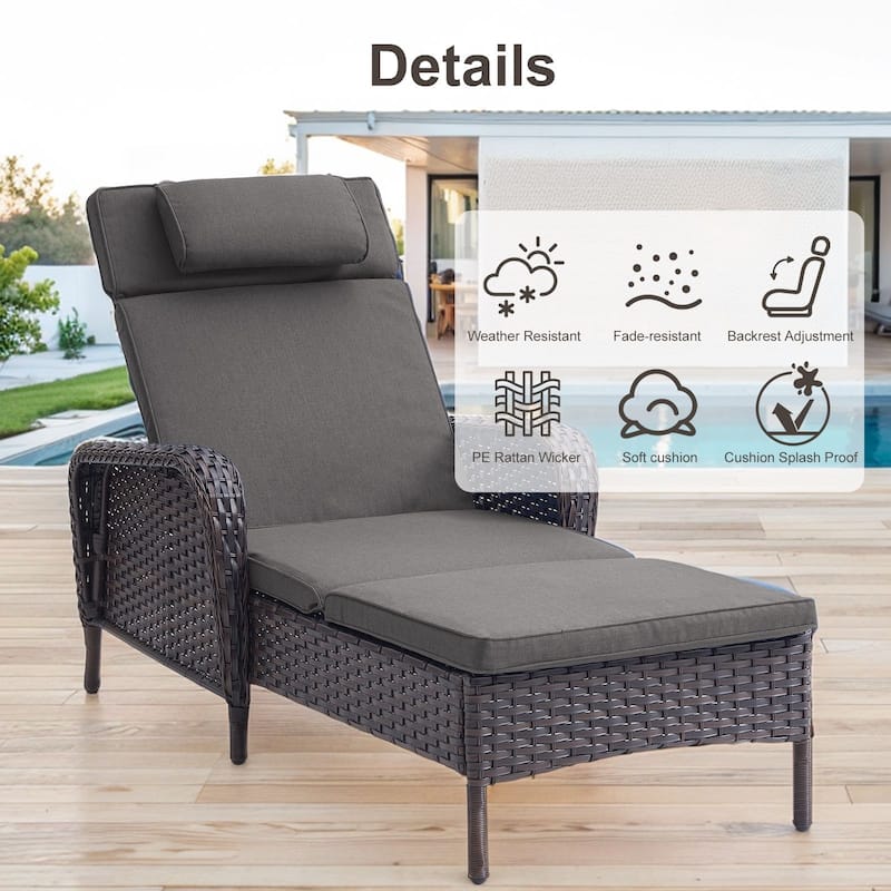 Outdoor Chaise Lounge Chair Adjustable 5-Position - 1-Piece