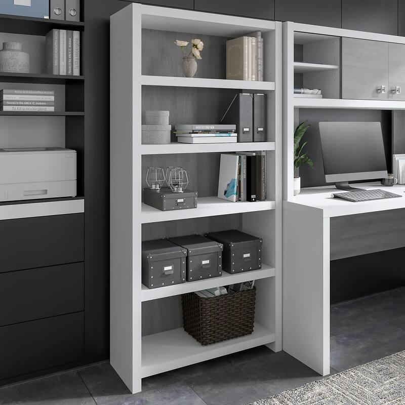 Echo 5 Shelf Bookcase by Bush Business Furniture - Pure White/Modern Gray