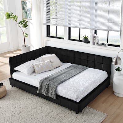 Black Full Size Upholstered Tufted Daybed with Comfortable Backrest and Armrests
