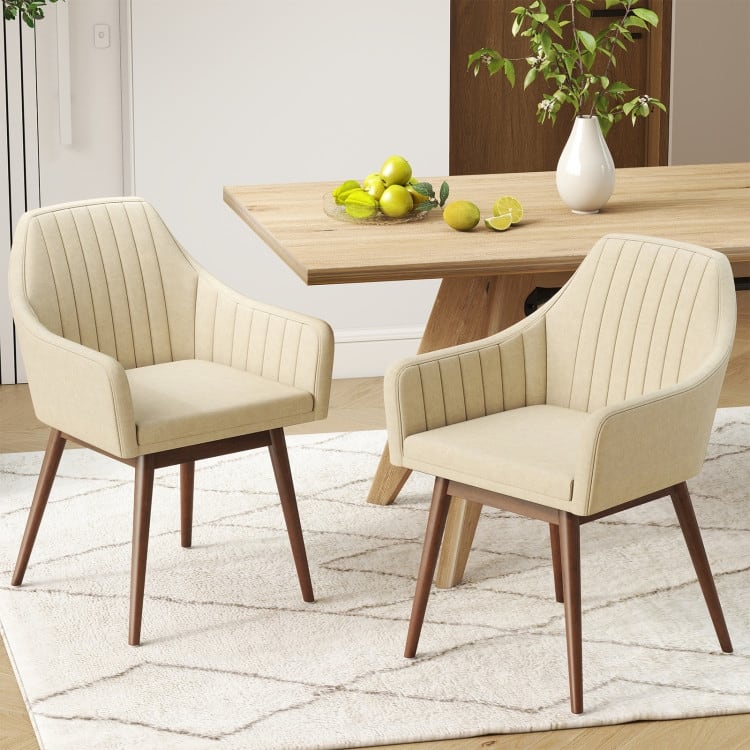Rubber Wood Dining Chair Set of 2 with Padded Seat and Armrest - 24.5" x 23.5" x 34"