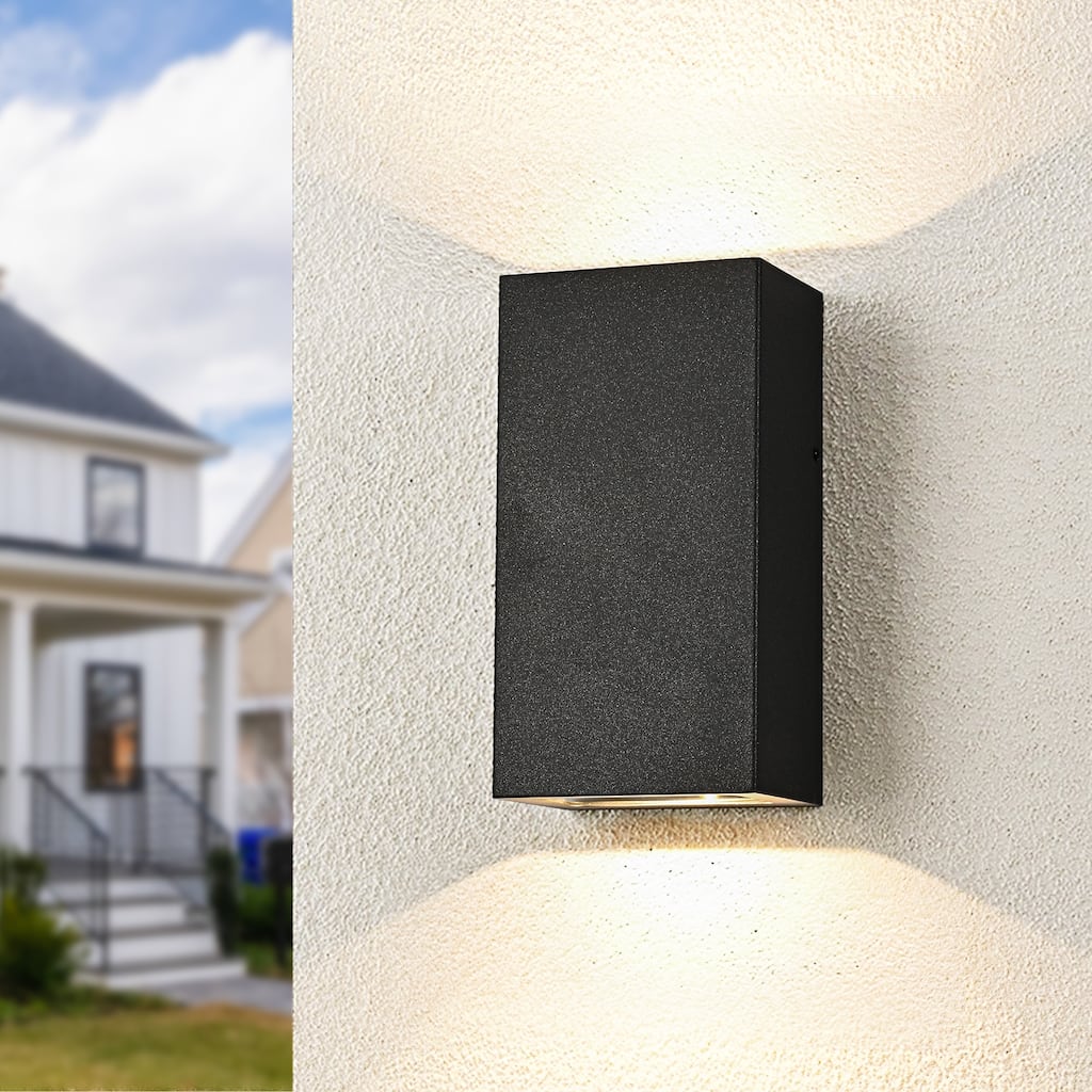 2-Light Integrated LED Matte Black Exterior Outdoor Wall Sconce Light